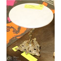 BRASS & MARBLE MINI PEDESTAL 7" HIGH 6" DIAMETER.