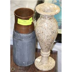 MARBLE VASE & METAL GUN SHELL VASE