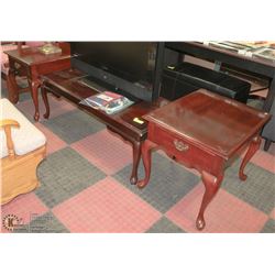 CHERRY TONE COFFEE TABLE WITH 2 END TABLES