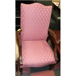 VINTAGE WOOD FRAME PINK FABRIC PADDED PARLOUR