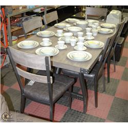 RUSTIC WOOD AND METAL KITCHEN TABLE WITH 6