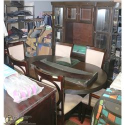 OVAL WOOD TABLE WITH 6 CHAIRS, BUFFET AND HUTCH