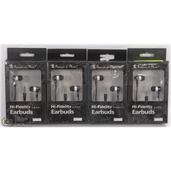 4 SETS OF SILVER/BLACK HI-FIDELITY 3.5MM EARBUDS