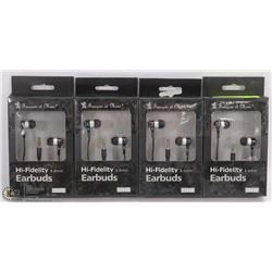 4 SETS OF SILVER/BLACK HI-FIDELITY 3.5MM EARBUDS