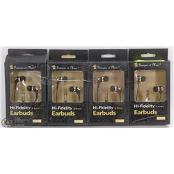 4 SETS OF GOLD/BLACK HI-FIDELITY 3.5MM EARBUDS