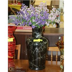 BLACK CRACKLE DESIGN VASE W/ ARTIFICIAL FLORAL
