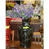 Image 1 : BLACK CRACKLE DESIGN VASE W/ ARTIFICIAL FLORAL