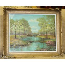 ESTATE FRAMED OIL PAINTING RIVER SCENE