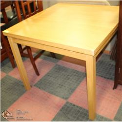 WOOD KITCHEN TABLE WITH LEAFLETS INSIDE