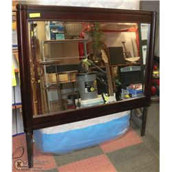 LARGE DARK WOOD FRAMED DRESSER MIRROR