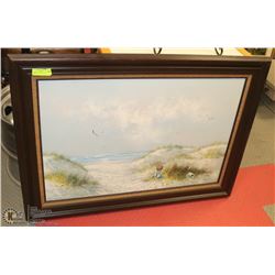 FRAMED  "BOY ON BEACH" PICTURE 44"X32".