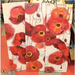 3PC RED POPPY CANVAS PICTURES