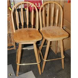 LOT OF 2 WOOD SWIVEL BAR STOOLS