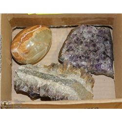 LOT OF ROCK EGG, 3" PURPLE CRYSTAL ROCK AND