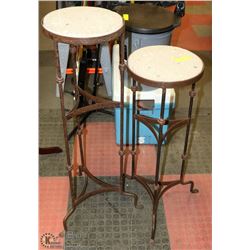 SET OF 2 METAL PLANT STANDS WITH STONE TOP