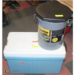 COLEMAN COOLER WHITE & BLUE WITH INSIDE TRAY &