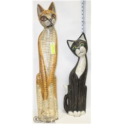2 WOOD FOLK ART CATS 31" & 24" TALL,