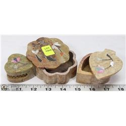 GROUP OF 3 SOAPSTONE TRINKET BOXES