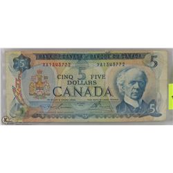 1972 BANK OF CANADA $5 BANK NOTE