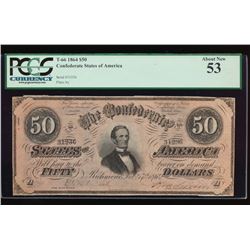 1864 $50 Confederate States of America PCGS 53