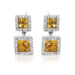 14KT White Gold 1.05ctw Yellow Sapphire and Diamond Earrings