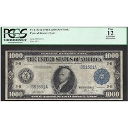 1918 $1000 New York Federal Reserve Note PCGS 12