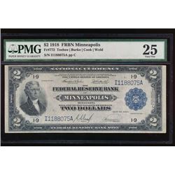 1918 $2 Minneapolis Federal Reserve Bank Note PMG 25