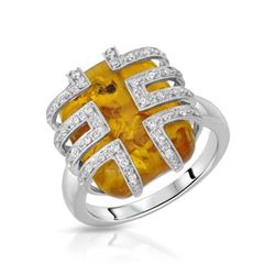 14KT White Gold 4.68ct Amber and Diamond Ring