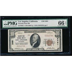 1929 $10 National Bank of Los Angeles Note PMG 66EPQ