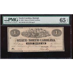 1863 $1 North Carolina Obsolete Note PMG 65EPQ