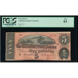 1864 $5 Confederate States of America Note PCGS 61