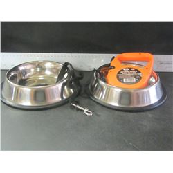 2 stainless steel pet bowls non skid for sm-med pets & retractable leash