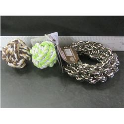 3 New Braided Rope Dog toys / 2 balls and 1 hoop