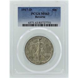 1917-D Walking Liberty Half Dollar Coin PCGS MS63 Reverse