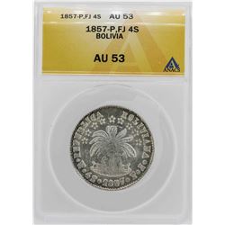 1857-P FJ Bolivia 4 Soles Coin ANACS AU53