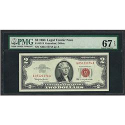 1963 $2 Legal Tender Note Fr.1513 PMG Superb Gem Uncirculated 67EPQ