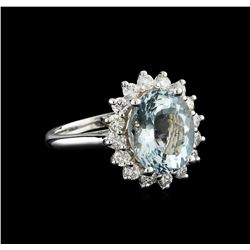 4.15 ctw Aquamarine and Diamond Ring - 14KT White Gold