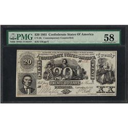 1861 $20 Contemporary Counterfeit Confederate States of America Note PMG Choice