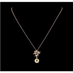 Pearl and Diamond Pendant With Chain - 14KT Rose Gold