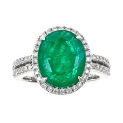 4.44 ctw Emerald and Diamond Ring - 14KT White Gold