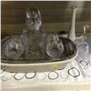 Image 1 : Trays: Crystal Decanter Set & Fenton Vase & Fancy Dinner Bell