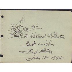 Fred Stone Signed Autograph Book Page Scarecrow Sketch
