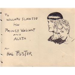 Hal Foster Signed Autograph Book Page Prince Valiant and Aleta Sketches