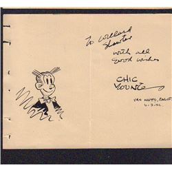 Chic Young Signed Autograph Book Page Dagwood Sketch