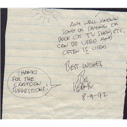 Bill Keane Family Circus Handwritten Note 1992