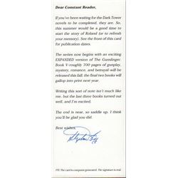 Stephen King Signed Book Flyer with Letter