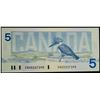 Image 1 : 1986 $5 Dollar BC-50bA, Bank of Canada 'Replacment' Banknote