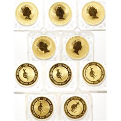 Five One-Ounce 1993 Australian Gold Nugget Coins, Uncirculated