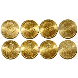 Four Austrian 100 Corona Gold Coins, 1915