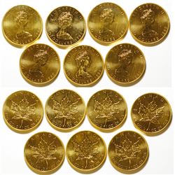 Seven One-Ounce Canadian Gold Maple Leaf Coins, Uncirculated